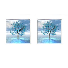 Crystal Blue Tree Cufflinks (square) by icarusismartdesigns