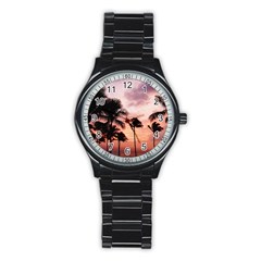 Palm Trees Stainless Steel Round Watch by LW323