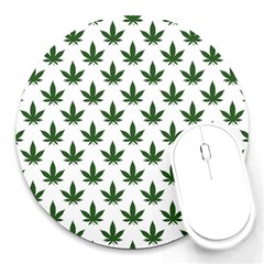 Weed At White, Ganja Leafs Pattern, 420 Hemp Regular Theme Round Mousepads by Casemiro