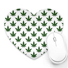 Weed At White, Ganja Leafs Pattern, 420 Hemp Regular Theme Heart Mousepads by Casemiro