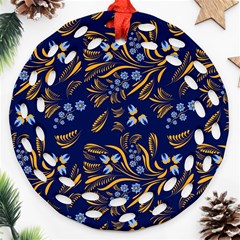Folk Floral Pattern  Flowers Abstract Surface Design  Seamless Pattern Round Filigree Ornament (two Sides) by Eskimos
