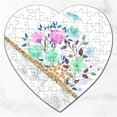 Minimal Green Gold Floral Marble A Jigsaw Puzzle (heart) by gloriasanchez