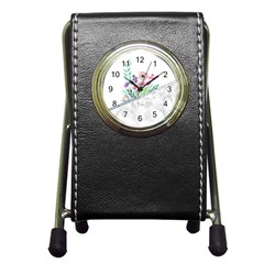 Minimal Silver Floral Marble A Pen Holder Desk Clock by gloriasanchez