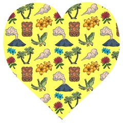 Tropical Island Tiki Parrots, Mask And Palm Trees Wooden Puzzle Heart by DinzDas