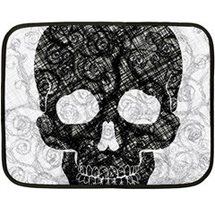 Black Skull On White Fleece Blanket (mini) by AnkouArts