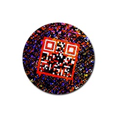 Root Humanity Bar And Qr Code In Flash Orange And Purple Rubber Round Coaster (4 Pack)  by WetdryvacsLair
