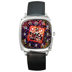 Root Humanity Bar And Qr Code In Flash Orange And Purple Square Metal Watch by WetdryvacsLair