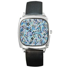 Science-education-doodle-background Square Metal Watch by Sapixe