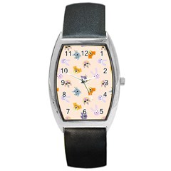 Funny Animal Faces With Glasses Cat Dog Hare Barrel Style Metal Watch by SychEva