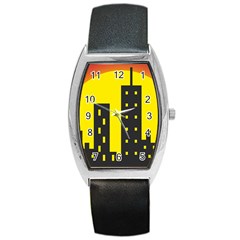 Skyline-city-building-sunset Barrel Style Metal Watch by Sudhe