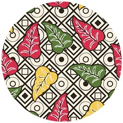 Leaves Foliage Batik Seamless Wooden Puzzle Round by Amaryn4rt