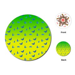 Blue Butterflies At Yellow And Green, Two Color Tone Gradient Playing Cards Single Design (round) by Casemiro