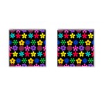 Colorful flowers on a black background pattern                                                            Cufflinks (Square) Front(Pair)