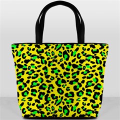 Yellow And Green, Neon Leopard Spots Pattern Bucket Bag by Casemiro