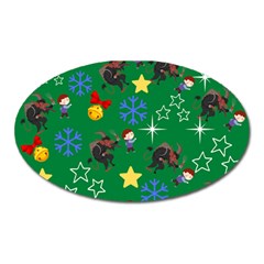 Krampus And Brat Green Oval Magnet by NerdySparkleGoth