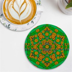 Stars Of Decorative Colorful And Peaceful  Flowers Uv Print Round Tile Coaster by pepitasart