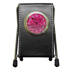 Pink  Waves Flow Series 1 Pen Holder Desk Clock by DimitriosArt