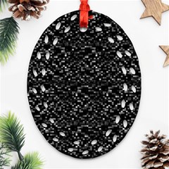Pixel Grid Dark Black And White Pattern Ornament (oval Filigree) by dflcprintsclothing