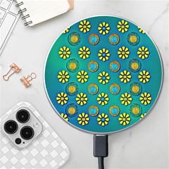 Yellow And Blue Proud Blooming Flowers Wireless Charger by pepitasart