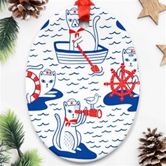 Nautical Cats Seamless Pattern Oval Ornament (two Sides) by Jancukart