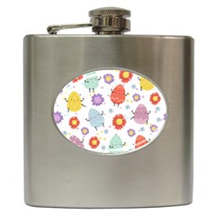 Easter Seamless Pattern With Cute Eggs Flowers Hip Flask (6 Oz) by Jancukart