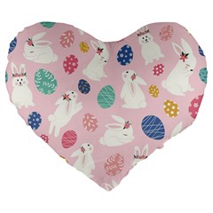Cute Bunnies Easter Eggs Seamless Pattern Large 19  Premium Flano Heart Shape Cushions by Jancukart