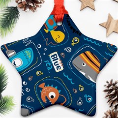 Seamless-pattern-vector-submarine-with-sea-animals-cartoon Ornament (star) by Jancukart