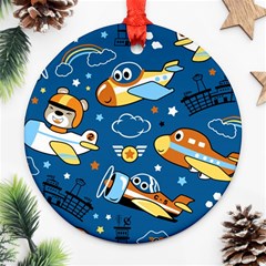 Seamless-pattern-with-nice-planes-cartoon Ornament (round) by Jancukart