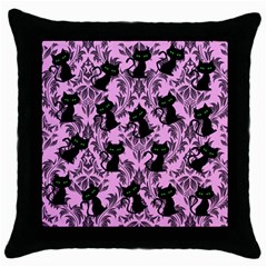 Pink Cats Throw Pillow Case (black) by NerdySparkleGoth