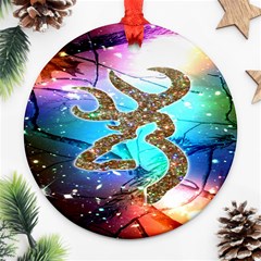 Browning Deer Glitter Galaxy Ornament (round) by artworkshop