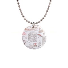 I Love London Drawing 1  Button Necklace by Jancukart