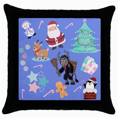 Blue Krampus Christmas Throw Pillow Case (black) by NerdySparkleGoth