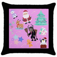 Pink Krampus Christmas Throw Pillow Case (black) by NerdySparkleGoth