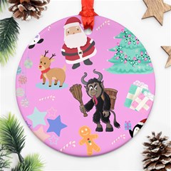 Pink Krampus Christmas Round Ornament (two Sides) by NerdySparkleGoth
