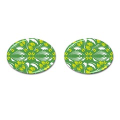 Folk Flowers Print Floral Pattern Ethnic Art Cufflinks (oval) by Eskimos