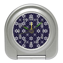 White Blue Floral Pattern Travel Alarm Clock by designsbymallika