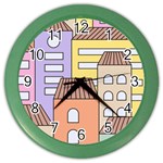 Houses City Architecture Building Color Wall Clock Front