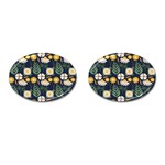 Flower Grey Pattern Floral Cufflinks (Oval) Front(Pair)