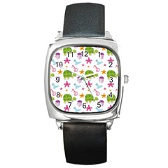 Turtles Animals Sea Life Square Metal Watch by Amaryn4rt