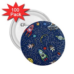 Illustration Cat Space Astronaut Rocket Maze 2 25  Buttons (100 Pack)  by Ravend