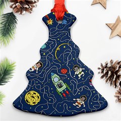 Illustration Cat Space Astronaut Rocket Maze Christmas Tree Ornament (two Sides) by Ravend