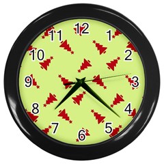 Red Christmas Tree Green Wall Clock (black) by TetiBright