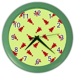 Red Christmas Tree Green Color Wall Clock by TetiBright