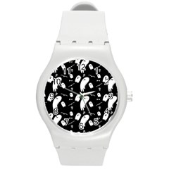 Ghost Background Halloween Round Plastic Sport Watch (m) by Wegoenart