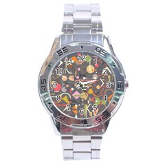 Illustration Shape Tribal Pattern Round Stainless Steel Analogue Watch by Wegoenart