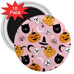 Pumpkin Cat Pattern Skull 3  Magnets (10 pack)  Front