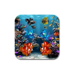 Aquarium Fish Tank Sea Life Rubber Square Coaster (4 Pack) by Wegoenart