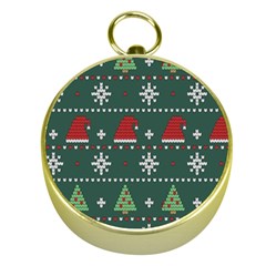 Beautiful Knitted Christmas Xmas Pattern Gold Compasses by Jancukart