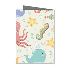 Underwater-seamless-pattern-light-background-funny Mini Greeting Cards (pkg Of 8) by Jancukart