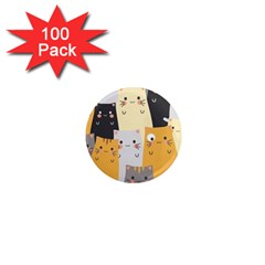 Seamless Pattern Cute Cat Cartoons 1  Mini Magnets (100 Pack)  by Wegoenart